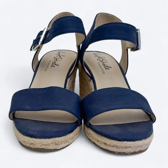 LifeStride Womens Tango 2 Navy Espadrille Ankle Strap Wedge Sandals Size 10M - Picture 4 of 11